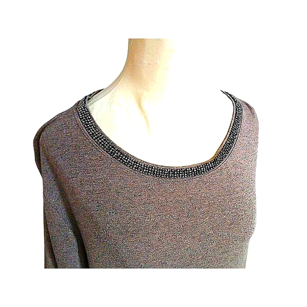 VNT Beaded Neck Top Sz XL Brown Short Sleeve Office Workwear Modest Classy Glam - Picture 3 of 13